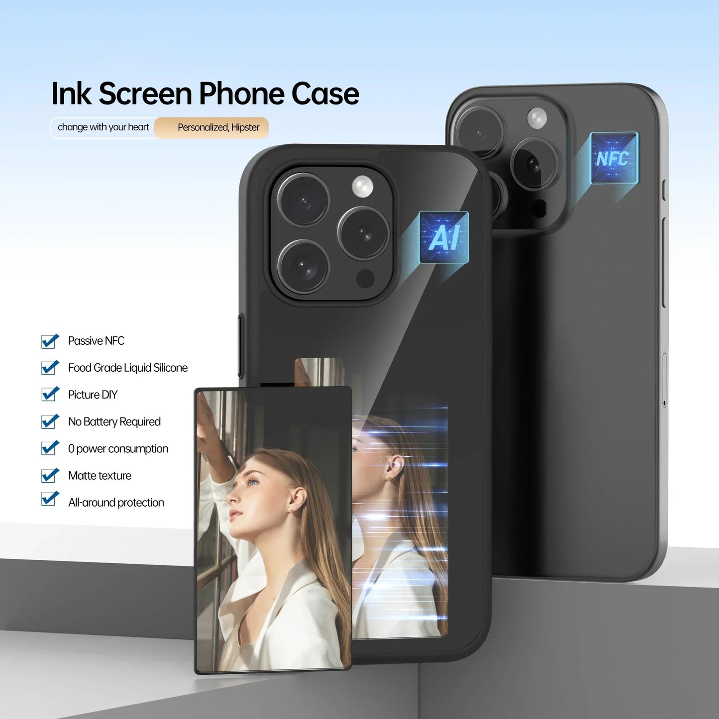 Next-Gen Custom Phone Case: NFC & Smart E-ink Screen – Tailor Your Style!